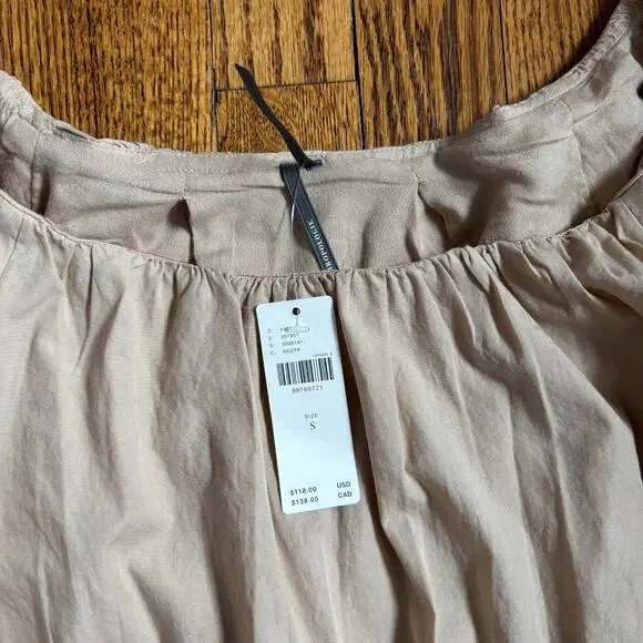 Anthropologie Neutral Tan Cotton Balloon Sleeve Cord Appliqué Boho Top NWT S - Picture 4 of 7